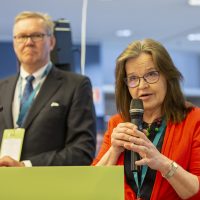 Päivi Nerg ja Timo Laitinen pitämässä Valtio Expo 2019 avajaispuhetta